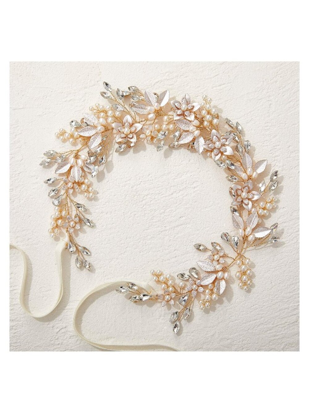 Women's Gold Handmade Rhinestone Ivory Alloy Flower Leaf Modern Wedding Headband